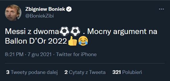 TWEET Zbigniewa Bońka po dwóch bramkach Messiego w LM! :D